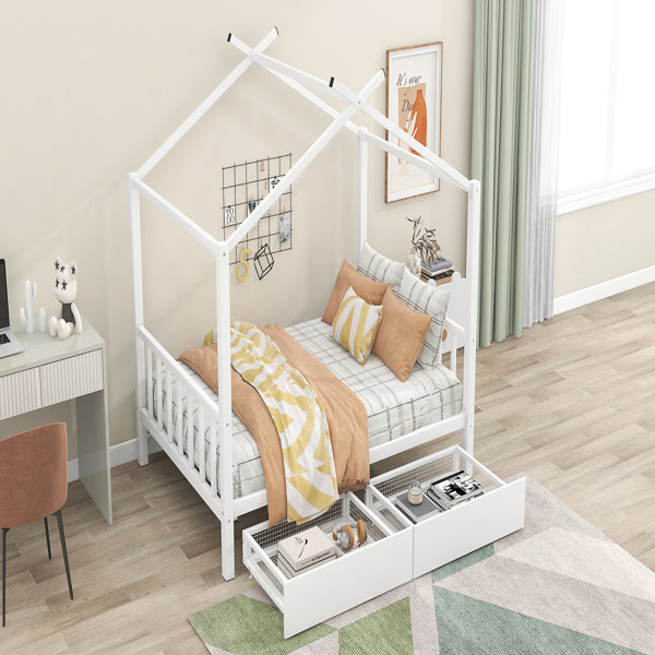 Harper Orchard Full Size Bed, Storage Bed, House Bed with Two Drawers, Headboard and Footboard